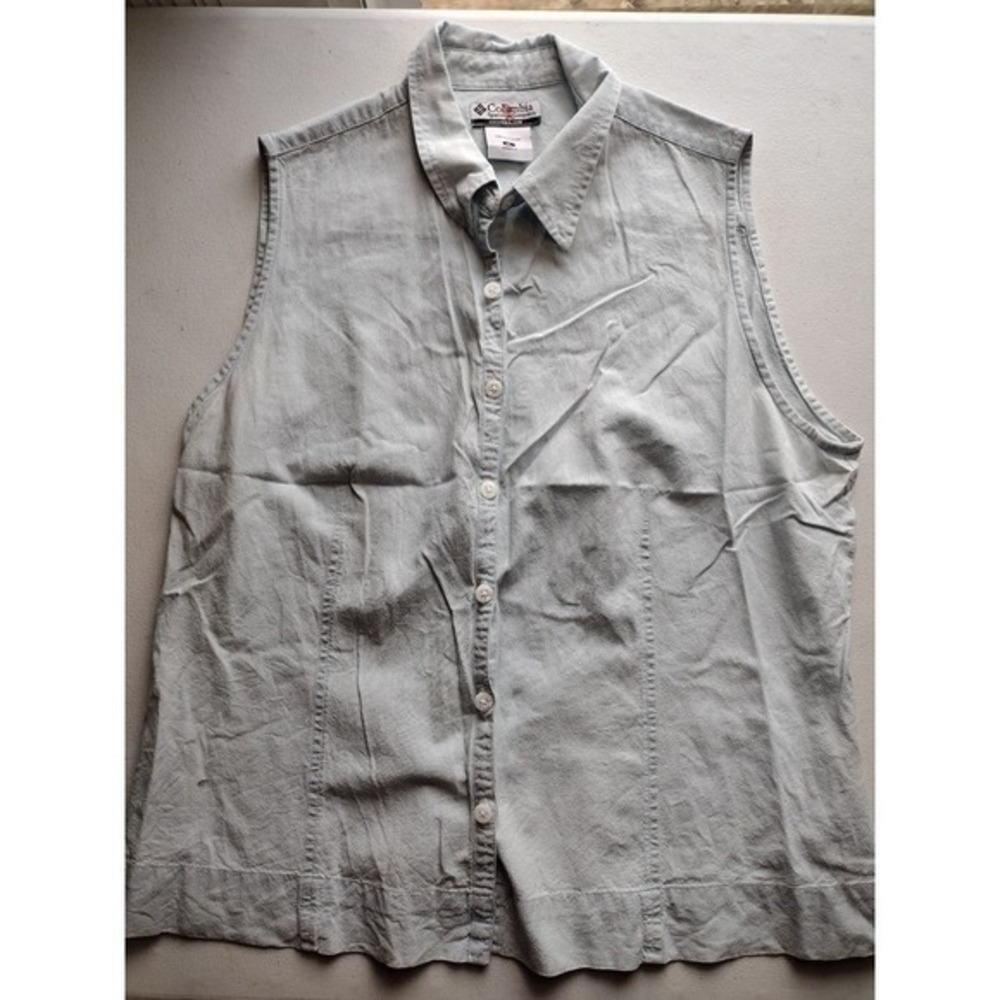 Columbia Sportswear Womens‎ Sleeveless Button Down Shirt XL Light Blue Cotton